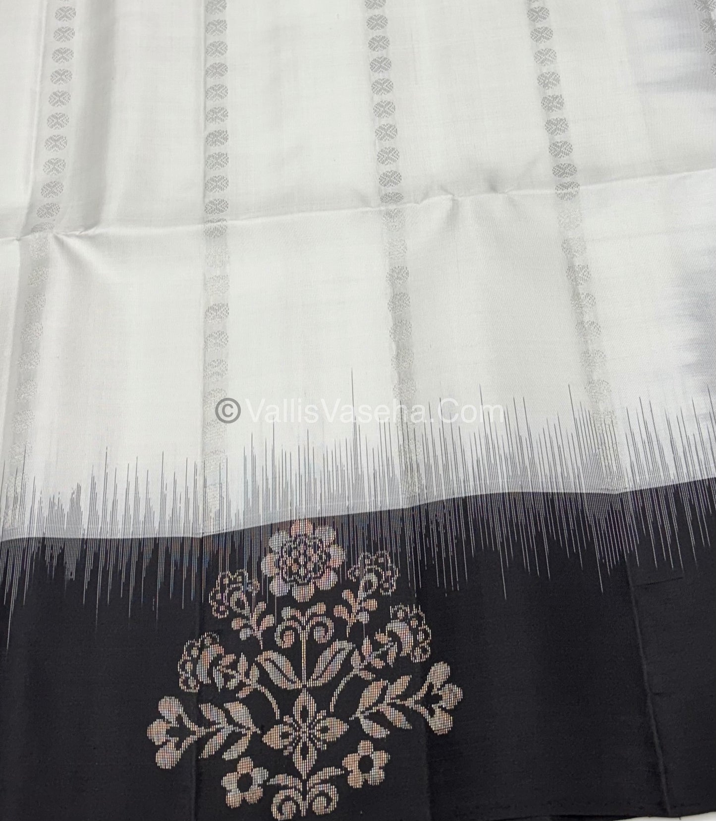 Pure Soft Silk Saree - White with Black - VVPSS067