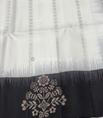 Pure Soft Silk Saree - White with Black - VVPSS067