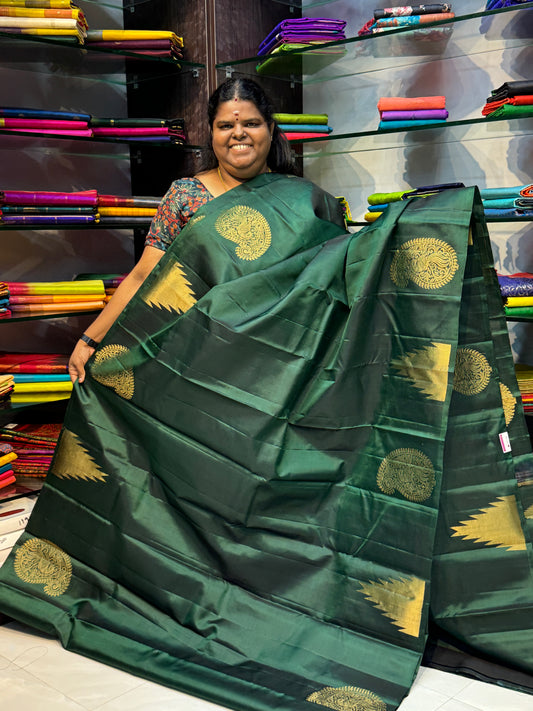 Pure Soft Silk Saree - Jothika Hit design  - Dark Green - VVPSS007