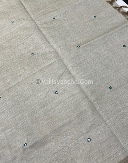 South Mixed Cotton - Mirror Work Embroidery - Cream  With Green  - VVPCM002