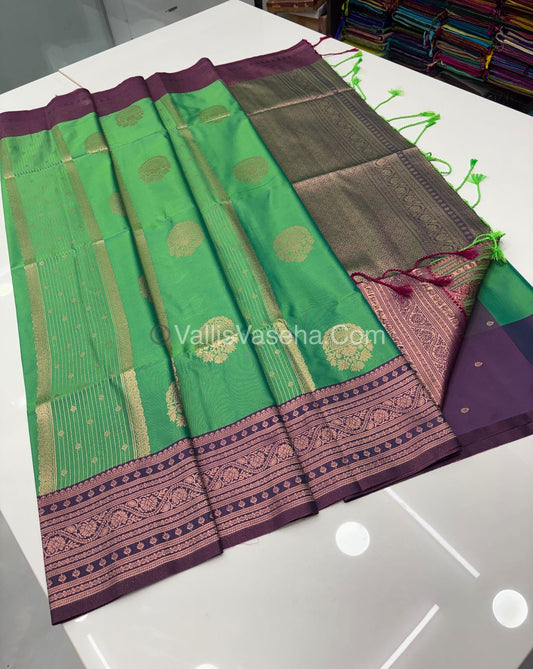 Semi Soft Silk - Green With  Violet Shade -VVSSS031 - 2