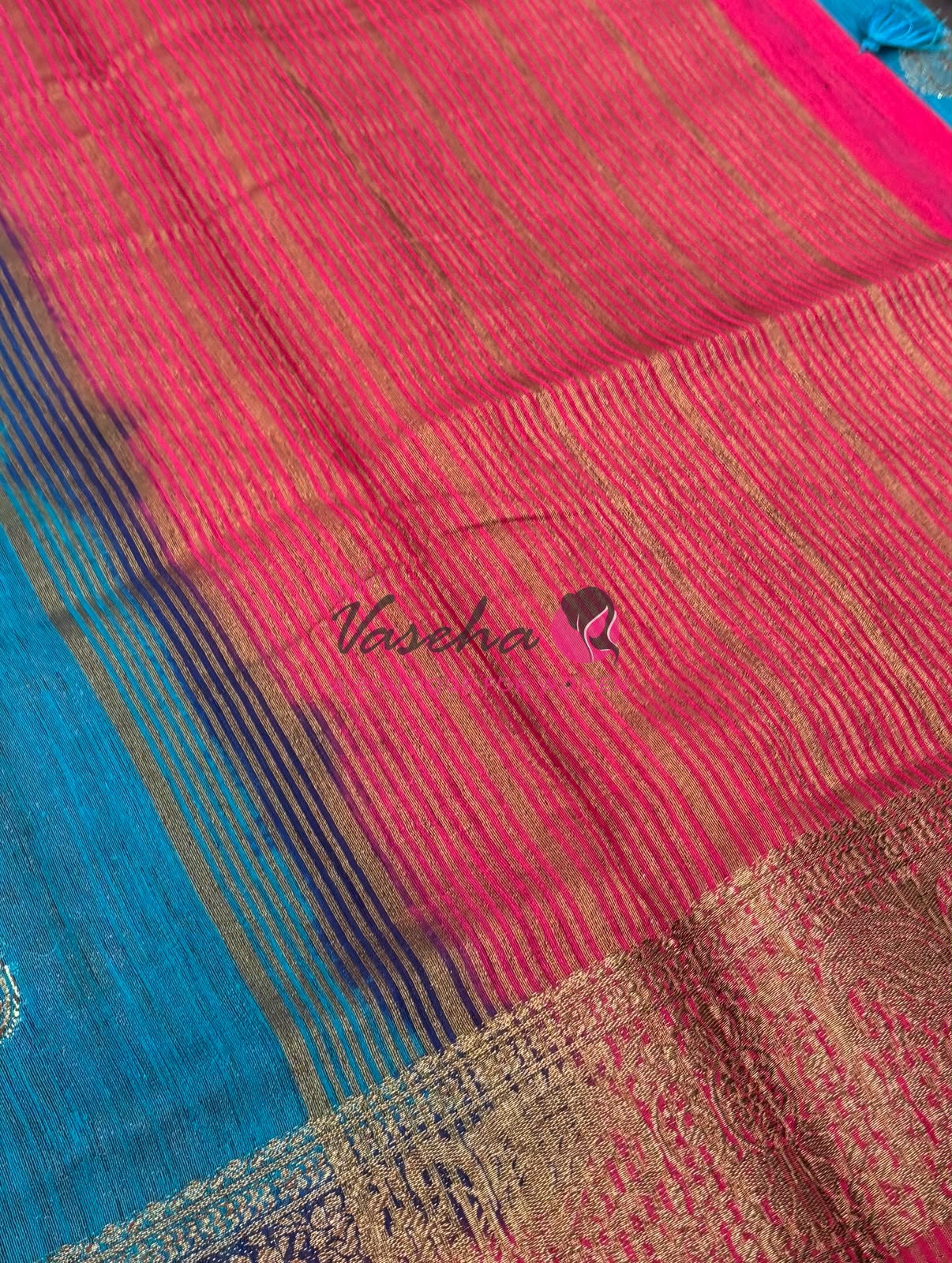 Bamboo Silk Saree- Blue with Pink Shade - VVBSS016