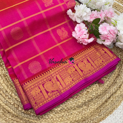 Pure Silk Cotton Saree - Mayil & Chakkaram Design - Pink With Pink Shade -VVMC003