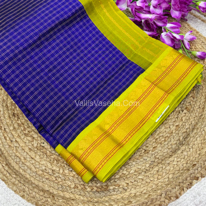 Pure Korvai Silk Cotton - Blue & Lemon Yellow Combo - VVKSC010