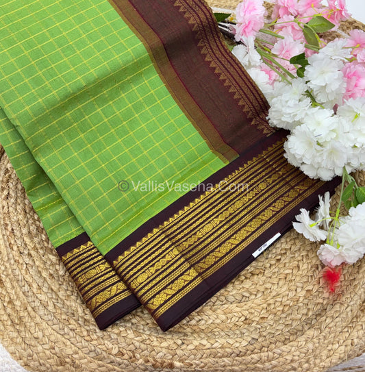 Pure Korvai Silk Cotton - Light Green with Maroon - Checks Pattern - VVKSC021