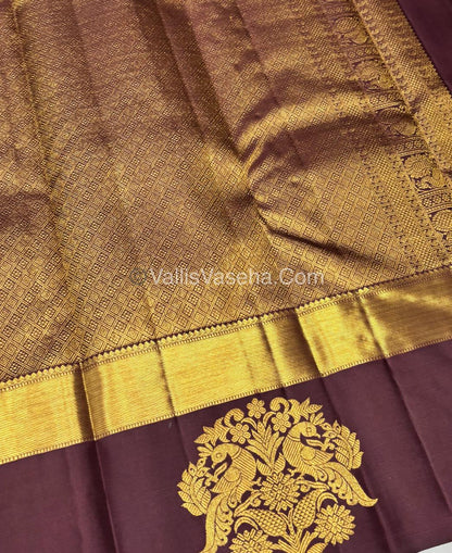 Pure Vintage Korvai Kanchipuram Silk Saree - Rust Orange & Wine Brown Combo - VVPS006