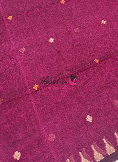 Bengal Kaddhi Cotton Saree | VVBKC001 |Dark Purplish Pink