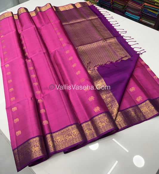 Pure Soft Silk Saree - Kanchi Border -  Pink With Purplish Pink Shade - VVPSS046