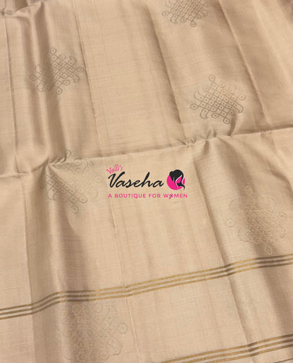 Pure Soft Silk Saree  - Kolam Weaving  - Cream & Red Combo - VVPSS160
