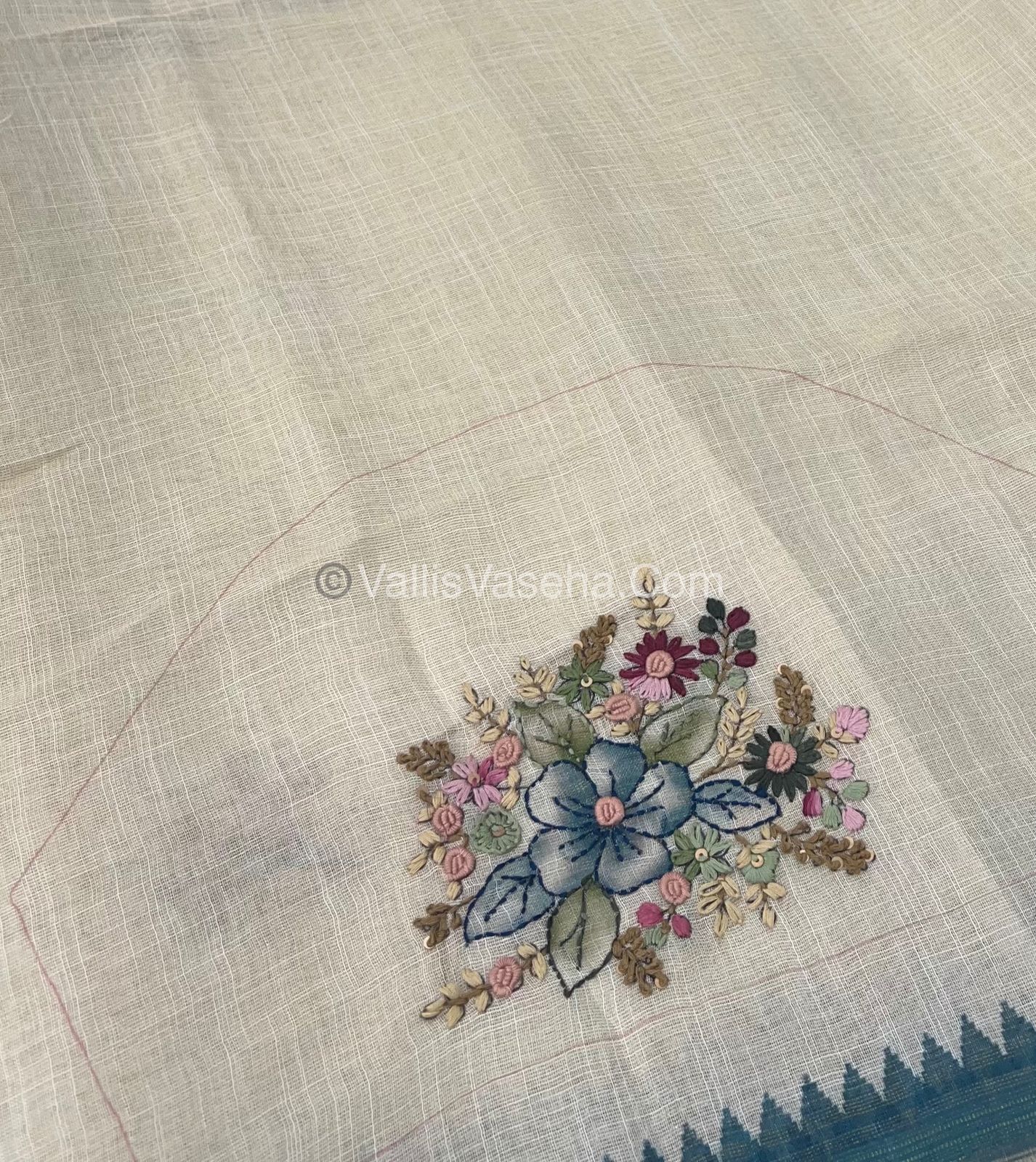 French Knot - Tissue Saree - Cream With Blue Shade - VVLFN001