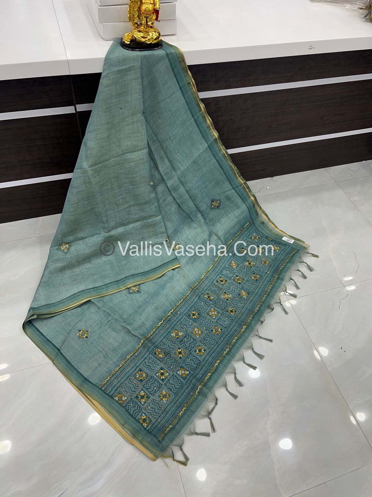 French Knot - Linen Tissue Saree - Blue Shade - VVLFN003