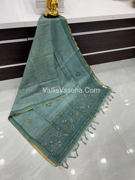 French Knot - Linen Tissue Saree - Blue Shade - VVLFN003