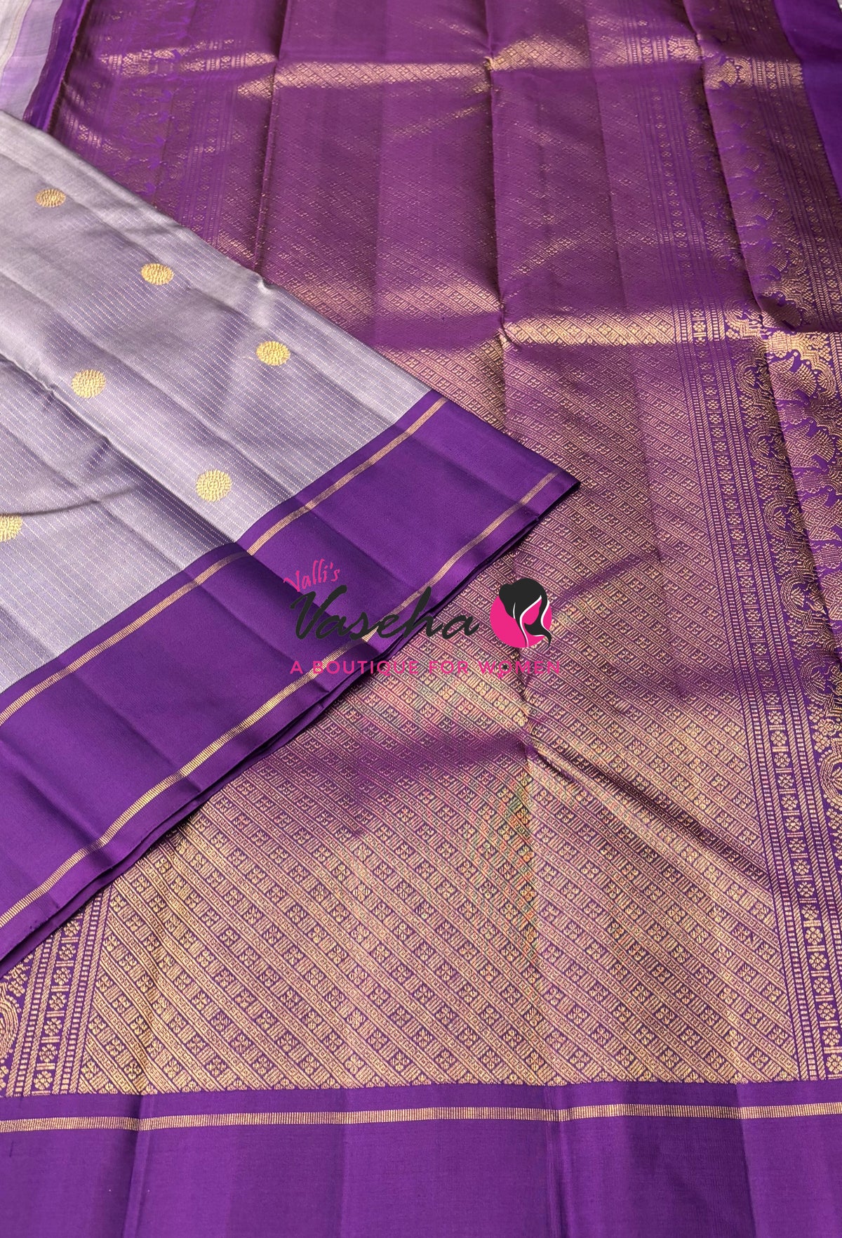 Pure Kanchipuram Silk Saree - Vairavoosi Design  - Light Lavender With Purple - VVPS059