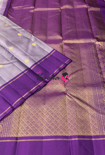 Pure Kanchipuram Silk Saree - Vairavoosi Design  - Light Lavender With Purple - VVPS059