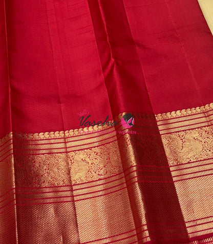 Pure Vintage Korvai Kanchipuram Silk Saree - Cream & Red Combo - VVPS049