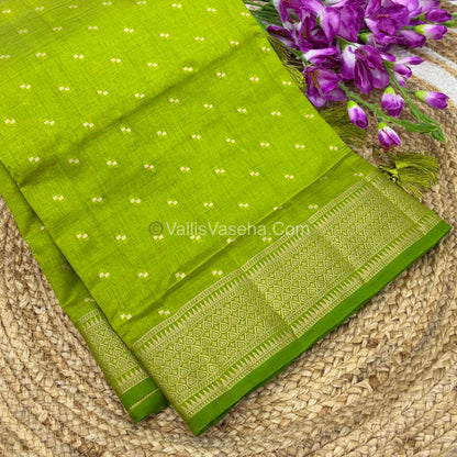 Semi Tussar Silk - Grand Pallu  - Apple Green Shade - VVSTS020