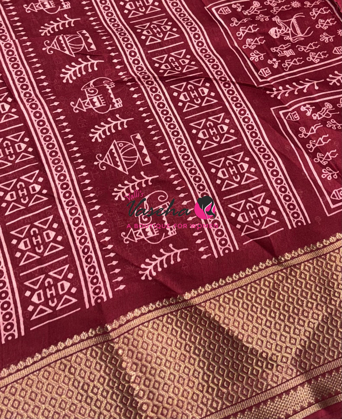 Semi Binny Silk - Varli Design - Maroon Shade  - VVSBS010