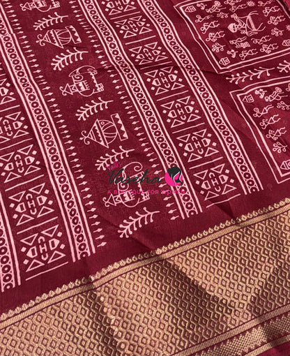 Semi Binny Silk - Varli Design - Maroon Shade  - VVSBS010