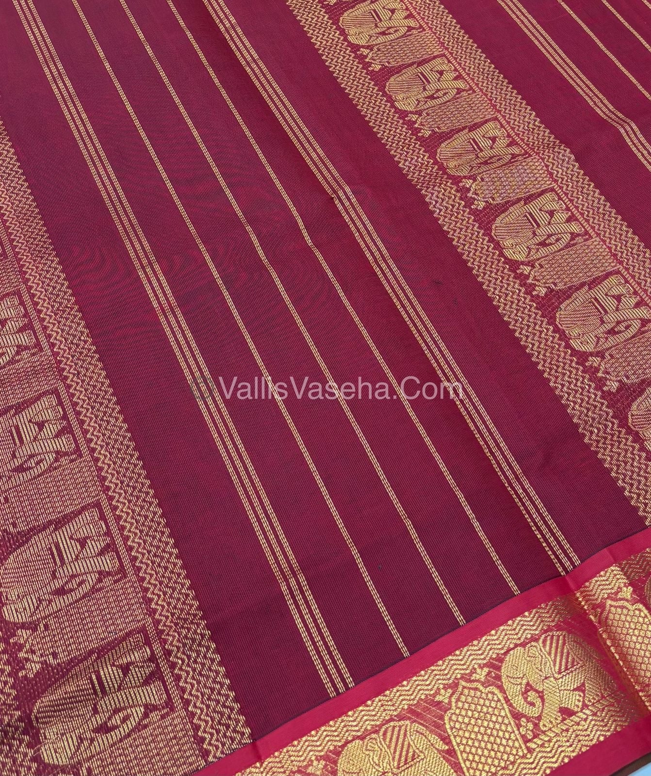 Semi Silk Cotton Saree - Green With Reddish Maroon Shade - VVSSC007