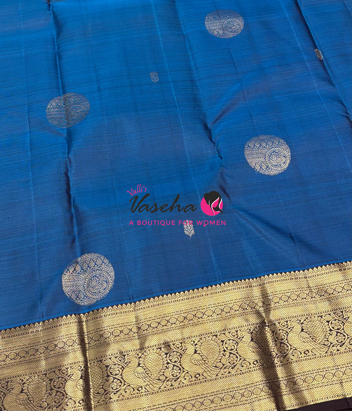 Pure Kanchipuram Silk Saree - Blue With Brown - VVPS094