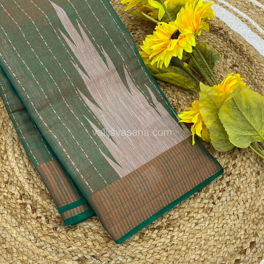 Semi Tussar Silk - Temple border - Green Shade - VVSTS001