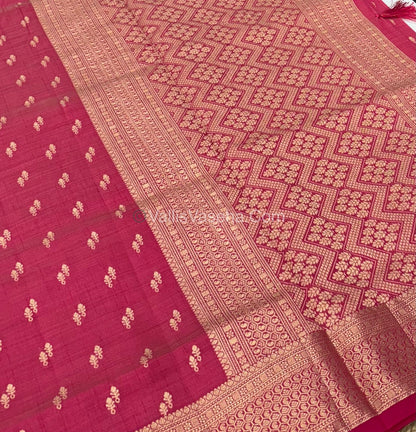 Semi Tussar Silk - Grand Pallu  - Pinkish Red Shade - VVSTS021