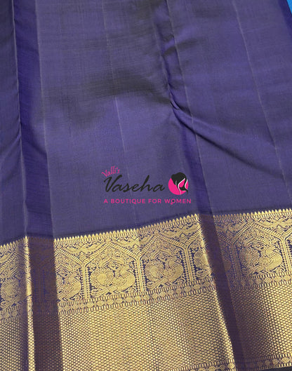 Pure Vintage Korvai Kanchipuram Silk Saree - Peacock Blue & Navy Blue Combo - VVPS021