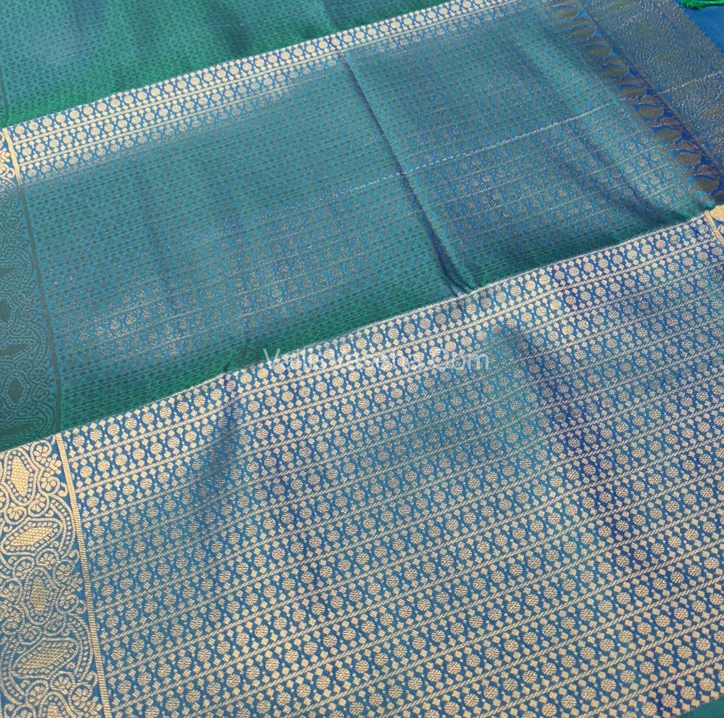 Semi Soft Silk   - Borderless - Contemporary Design - Peacock Blue Shade -VVSSS012