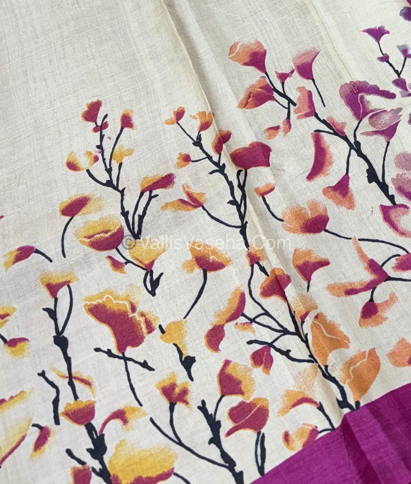 Pure Tussar Silk - Cream With Pink Shade - VVPTS001