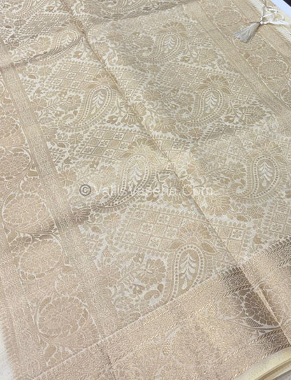 Semi Tussar Silk - Grand Pallu  - Cream Shade - VVSTS029