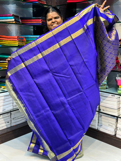 Pure Kanchipuram Silk Saree - Elegant Grey with Blue - Retta Petta Border - VVPS008