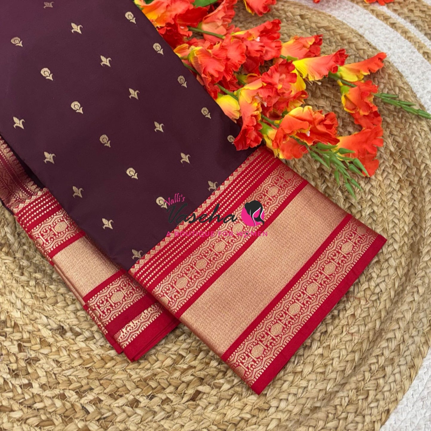 Semi Kanchi Silk  - Maroon & Red - VVSKS007