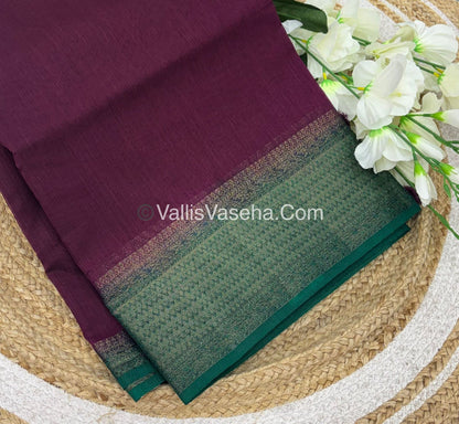 Bamboo Silk Saree - Wine With Green Shade - VVBSS003