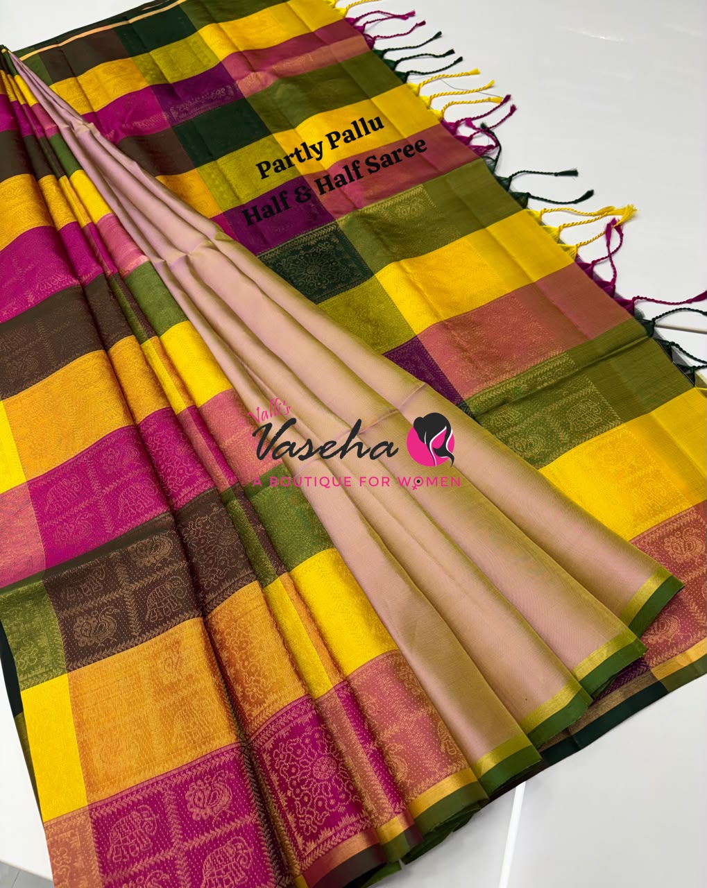 Pure Soft Silk Saree - Partly Pallu -  Half & Half Saree - VVPSS088