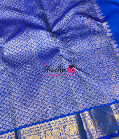 Pure Kanchipuram Silk Saree - Blue & Blue Combo - VVPS025