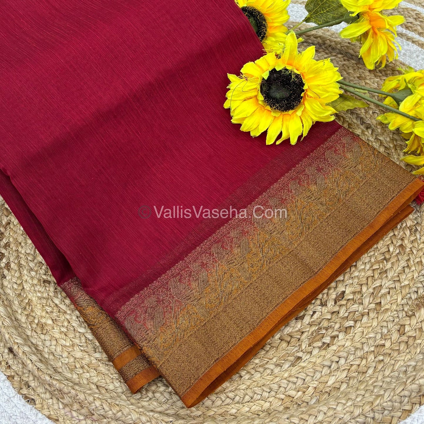 Bamboo Silk Saree - Red  With Mustard Yellow Shade - VVBSS005