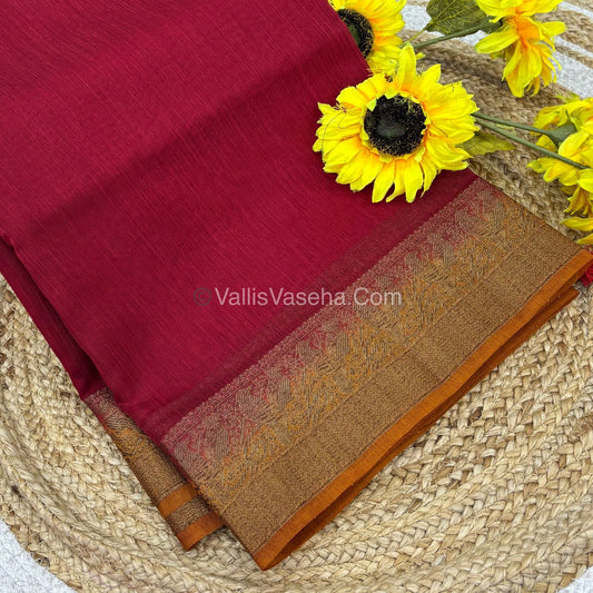 Bamboo Silk Saree - Red  With Mustard Yellow Shade - VVBSS005