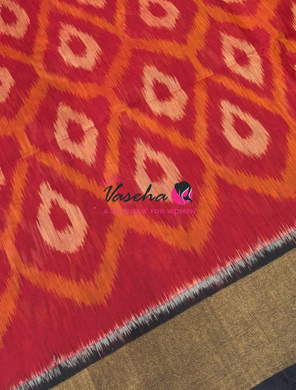 Pochampally Silk Cotton Saree - Red & Black Shade - VVPPS001