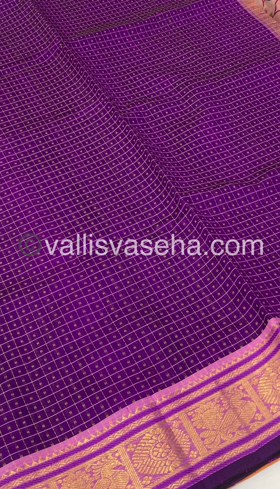 Pure Silk Cotton Saree - Purple with Light Peach - Lakshadeepam Design - VVPLD001