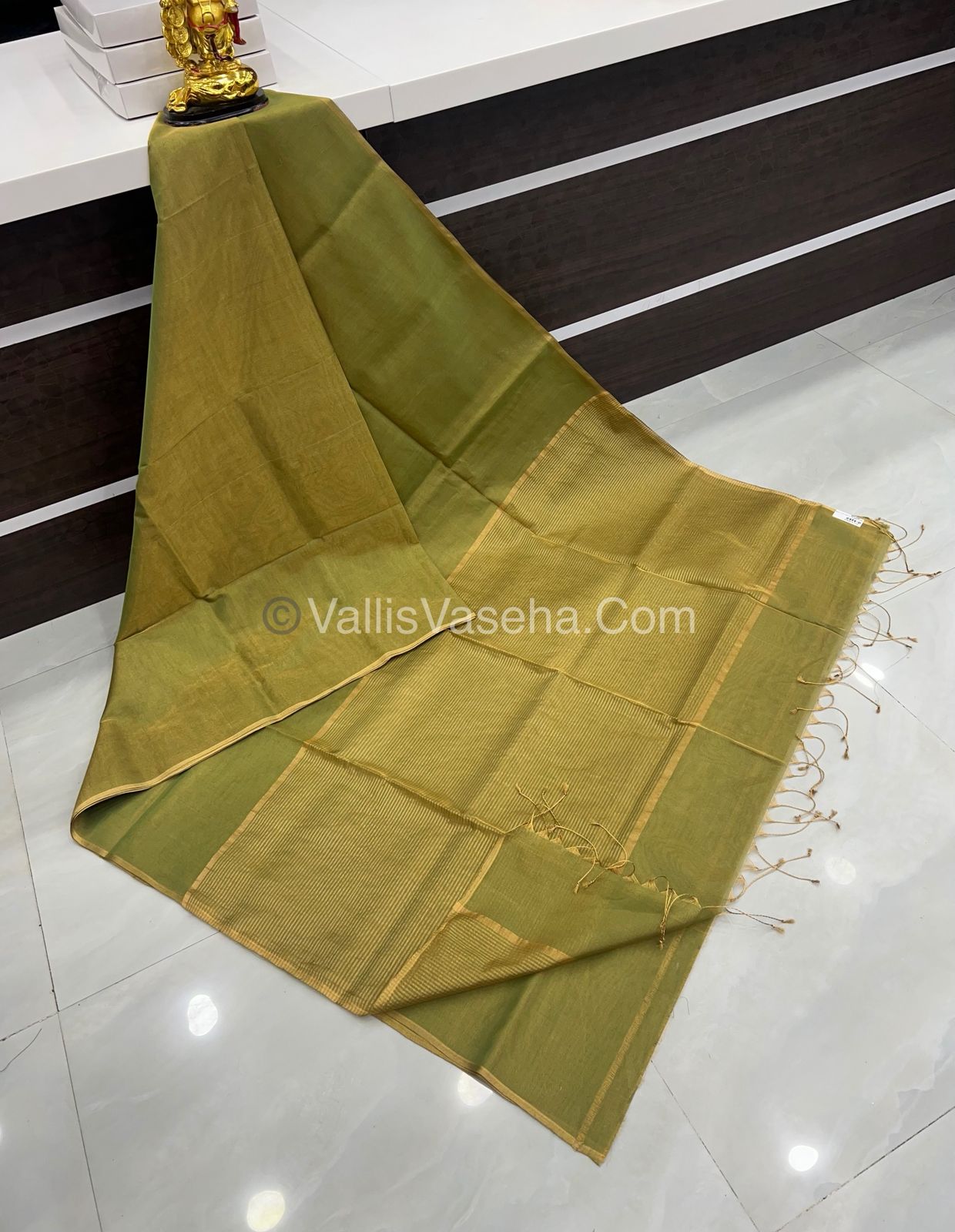 Pure Maheshwari Tissue Silk - Triple Tone Green  & Gold Shade - VVMTS001