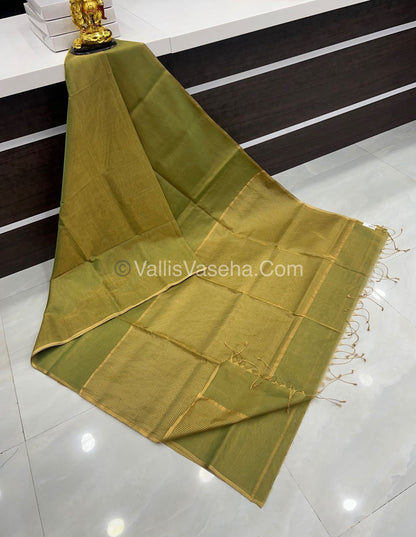 Pure Maheshwari Tissue Silk - Triple Tone Green  & Gold Shade - VVMTS001