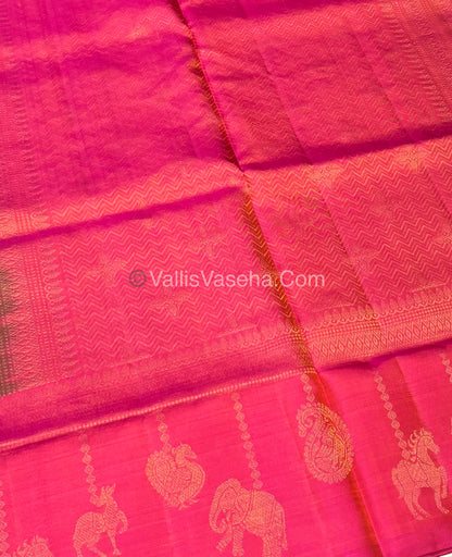 Pure Soft Silk Saree - (Merry-Go-Round Design ) - Peacock Blue with Pink Shade - VVPSS059