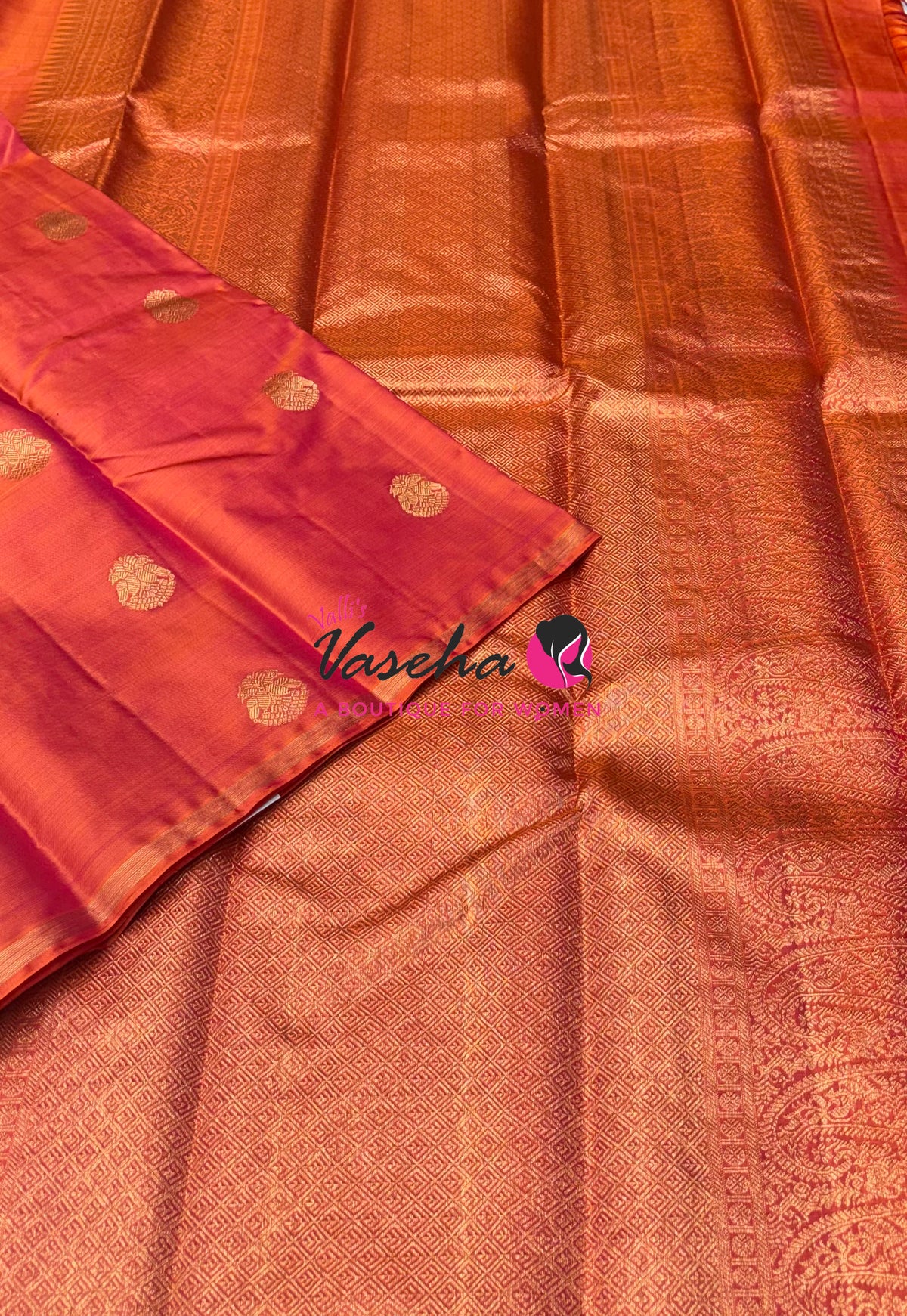 Pure Kanchipuram Silk Saree - Orangish Peach Shade - VVPS046