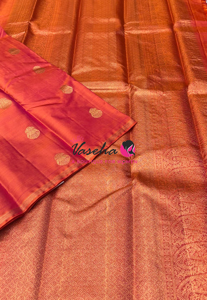 Pure Kanchipuram Silk Saree - Orangish Peach Shade - VVPS046