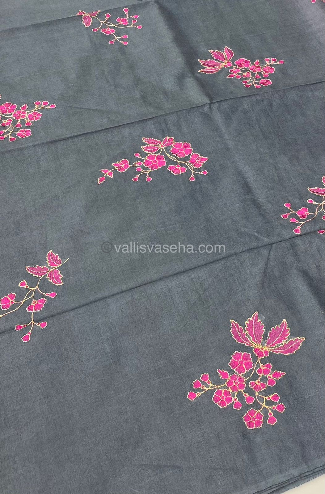 Bhagalpuri Silk - Embroidered - Grey & Pink - VVBS001