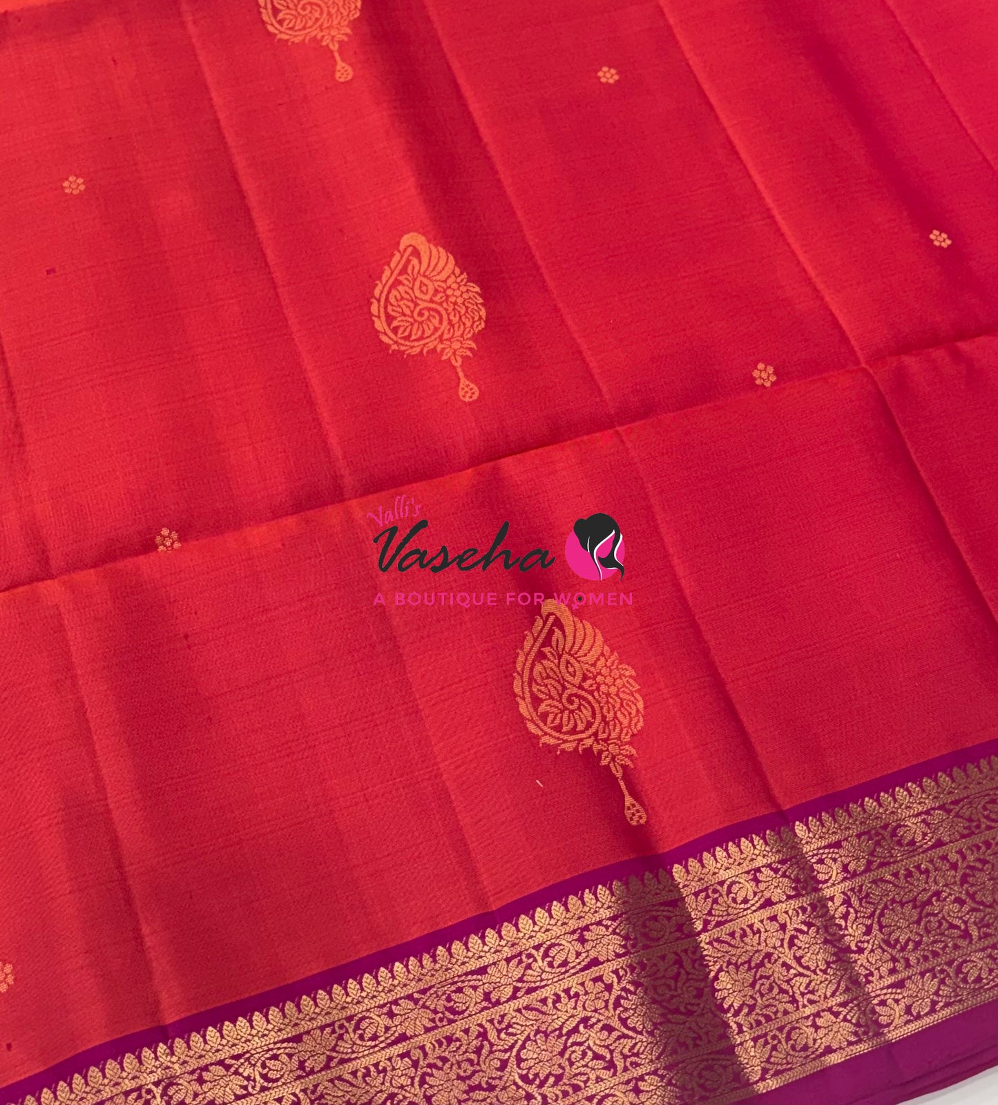 Pure Soft Silk Saree - Peachish Orange With Pink - Velum & Mayilum - Kanchi Border - VVPSS015