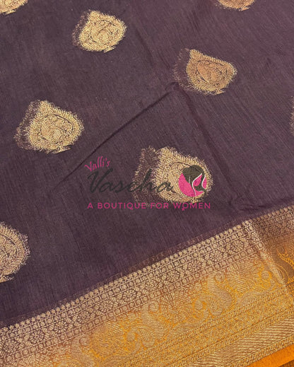 Bamboo Silk Saree- Brown with Yellow Shade - VVBSS013