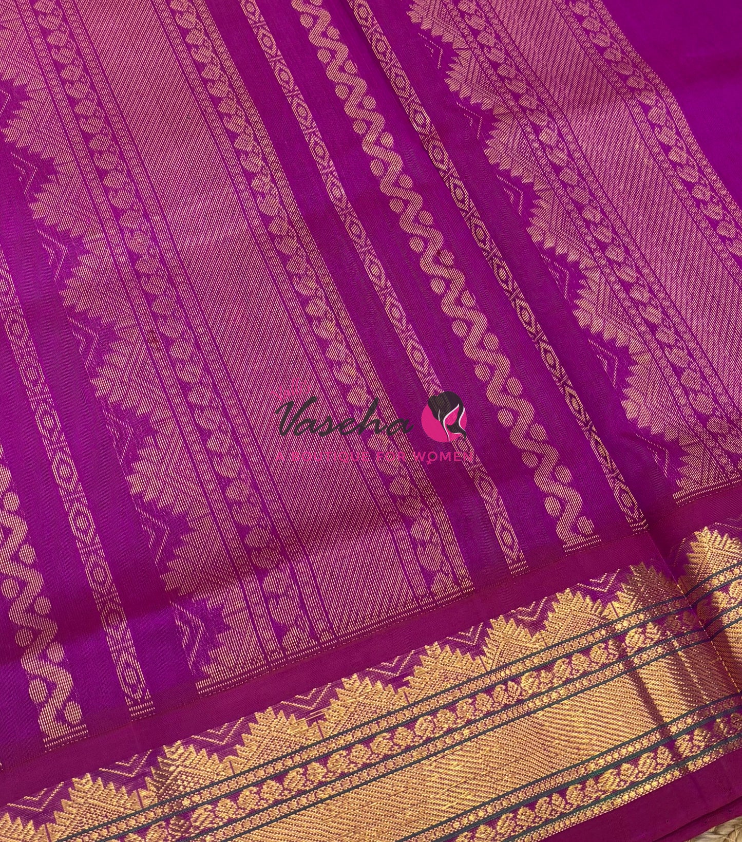 Pure Korvai Silk Cotton - Sneha Green with Purplish Pink Combo - VVKSC007