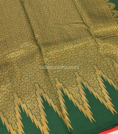 Kanchi Semi Silk - Red With Green - Temple Border  - VVKSS001