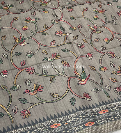 Semi Tussar - Kantha Work Embroidery - Grey Shade - VVSTK001